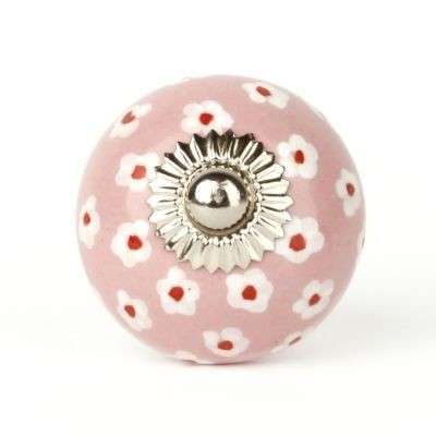 Πόμολο κεραμικό ροζ με μαργαρίτες hand painted (4cm-6cm-4mm)